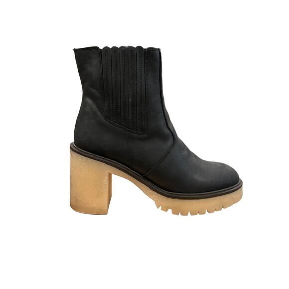 Free People James Chelsea Black Leather Ankle Boots Block Heel Platform Size 10 - Picture 5 of 13